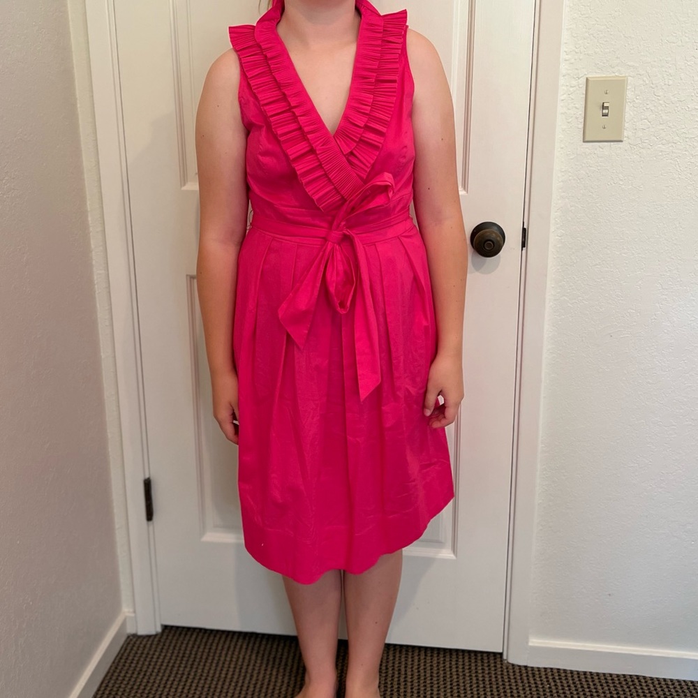 White House Black Market pink ruffled wrap dress with belt